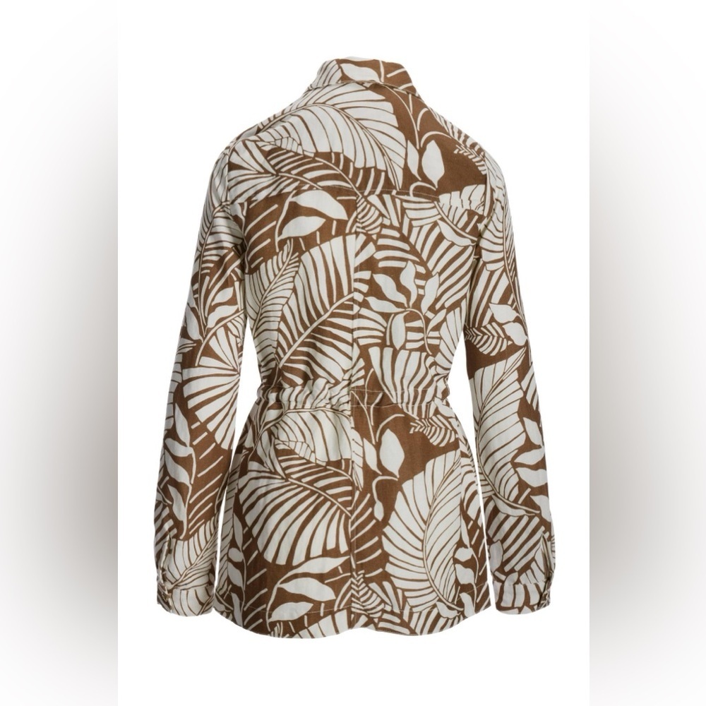Boston Proper Outlined Florals Print Embellished Linen Utility Jacket Safari - Picture 3 of 15